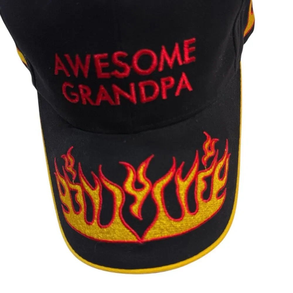 🔥 Awesome Grandpa Black Baseball Cap Red Flames Embroidered Adjustable‎